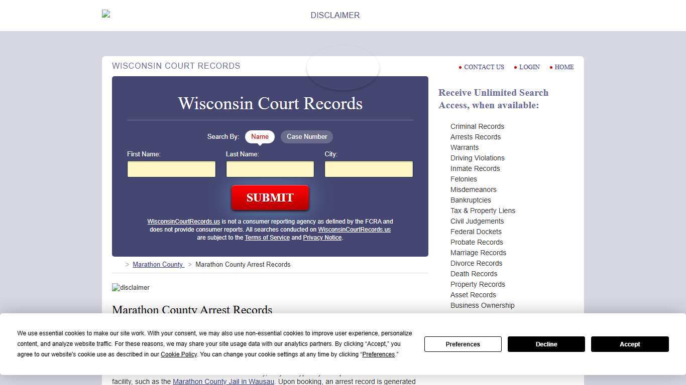 Marathon County Arrest Records | WisconsinCourtRecords.us
