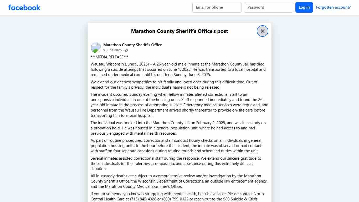 ***MEDIA RELEASE***... - Marathon County Sheriff's Office | Facebook